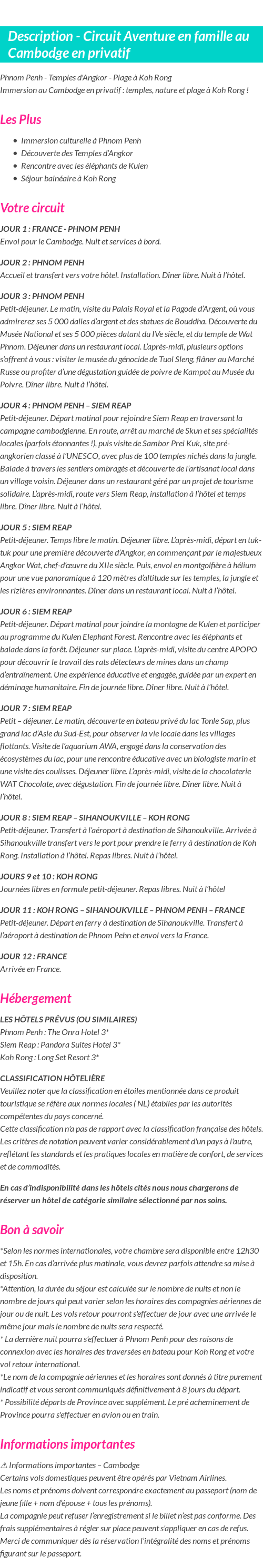 Détails du séjour