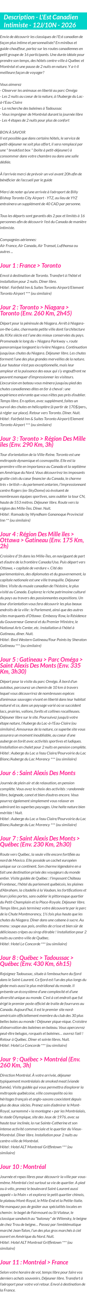 Détails du séjour