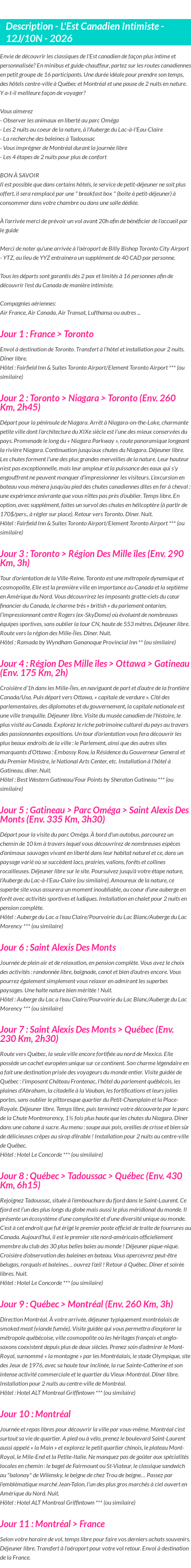 Détails du séjour