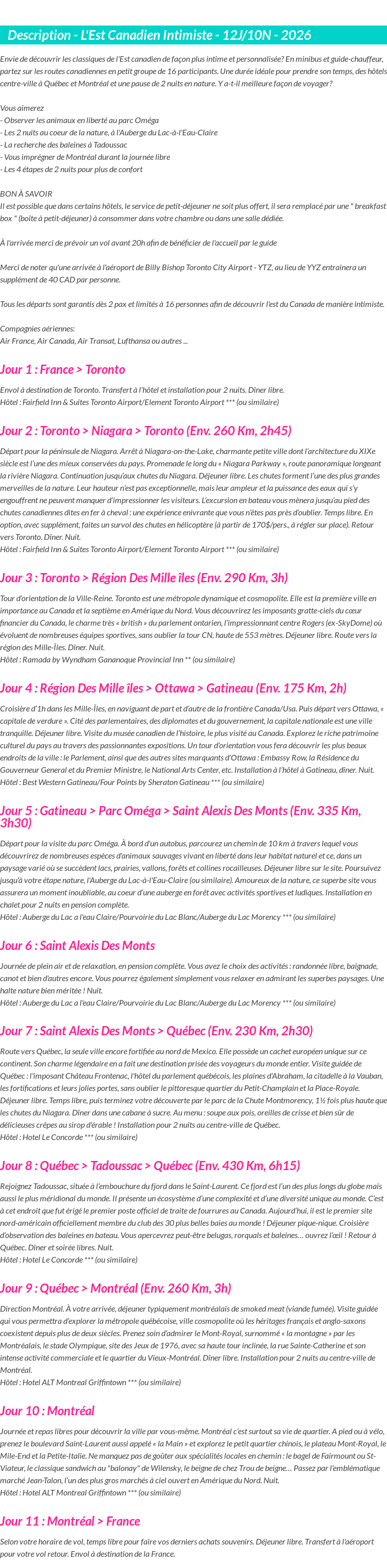 Détails du séjour