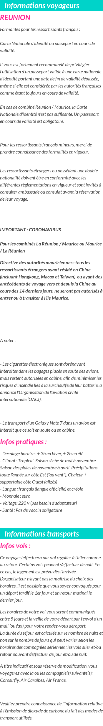 Formalités et infos voyageurs