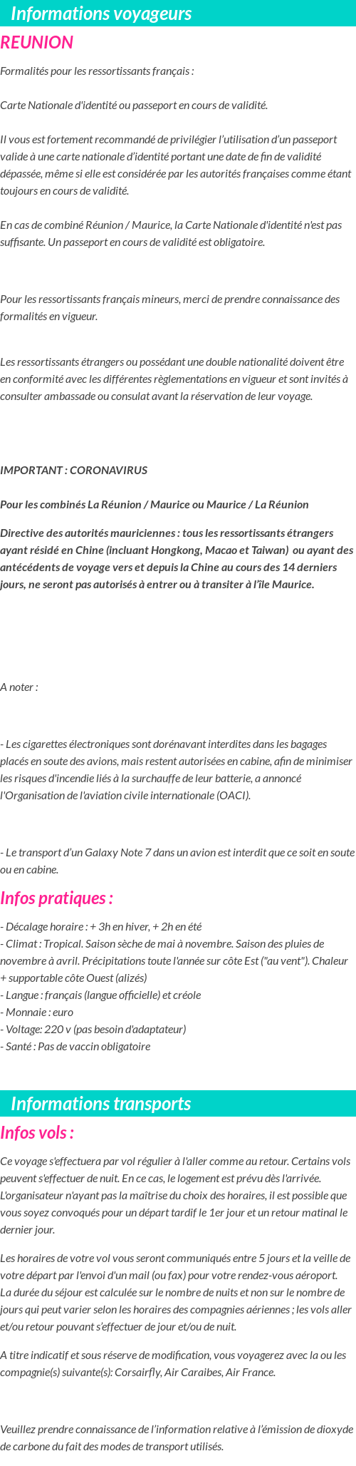 Formalités et infos voyageurs