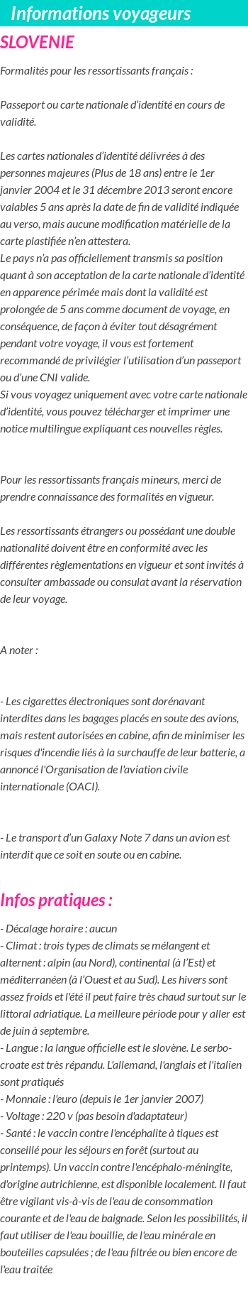 Formalités et infos voyageurs