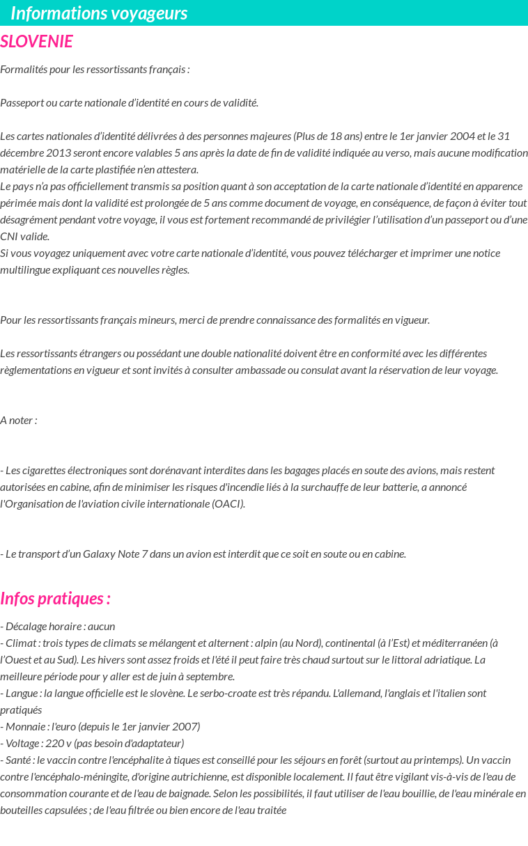 Formalités et infos voyageurs