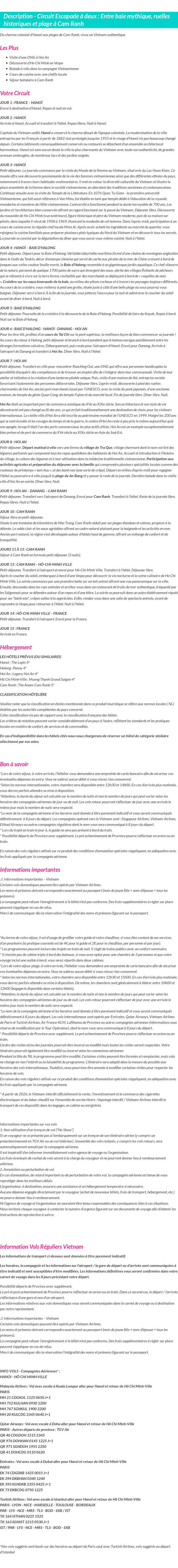Détails du séjour