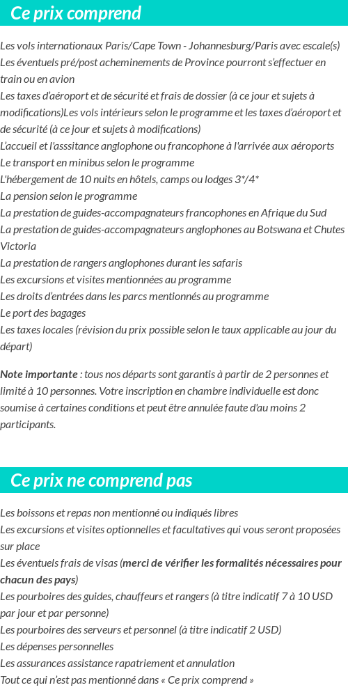 Conditions tarifaires