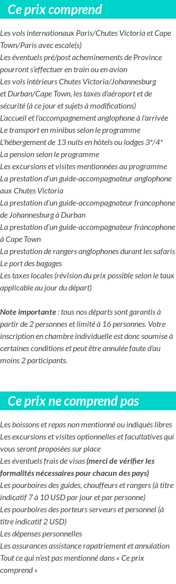 Conditions tarifaires