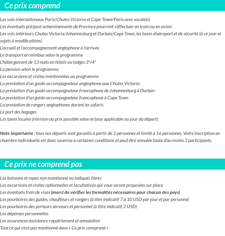Conditions tarifaires