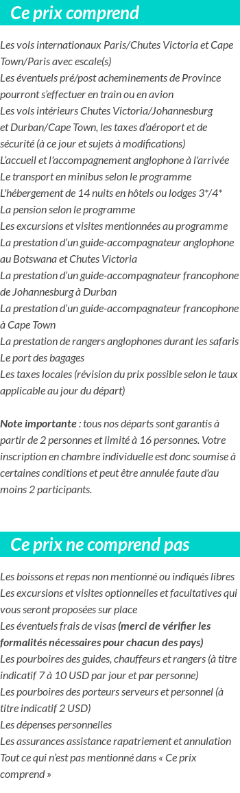 Conditions tarifaires