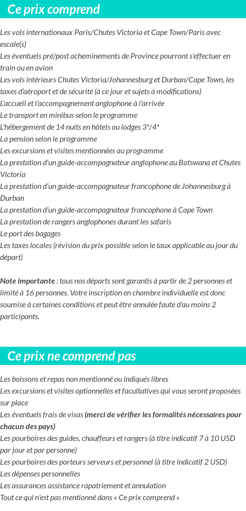 Conditions tarifaires