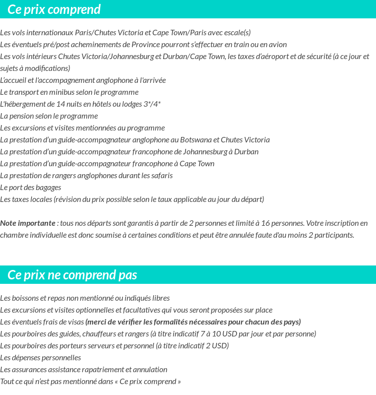 Conditions tarifaires