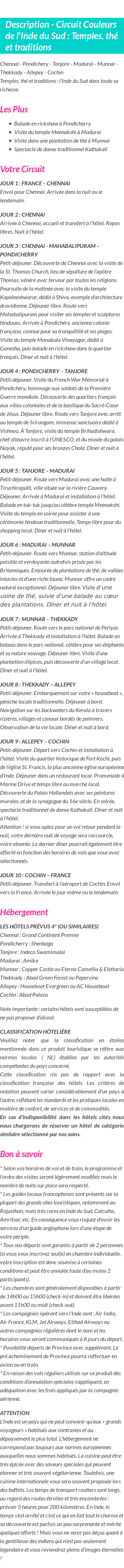 Détails du séjour