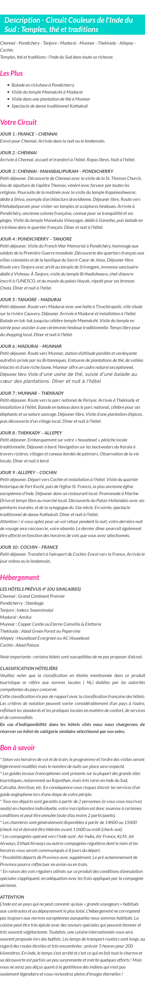 Détails du séjour