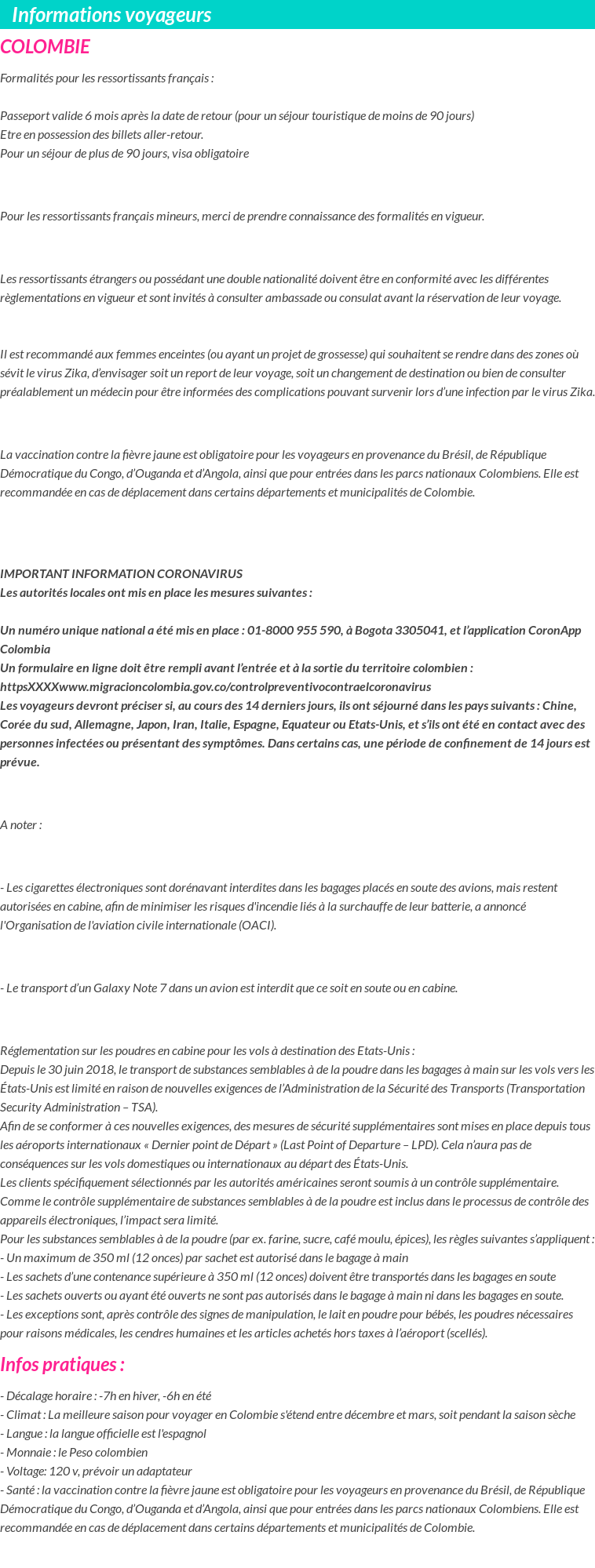 Formalités et infos voyageurs