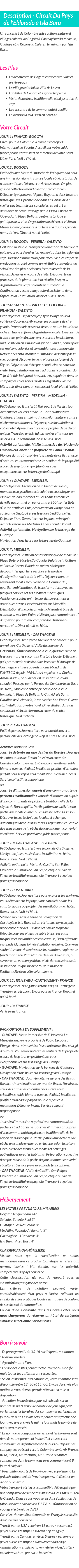 Détails du séjour