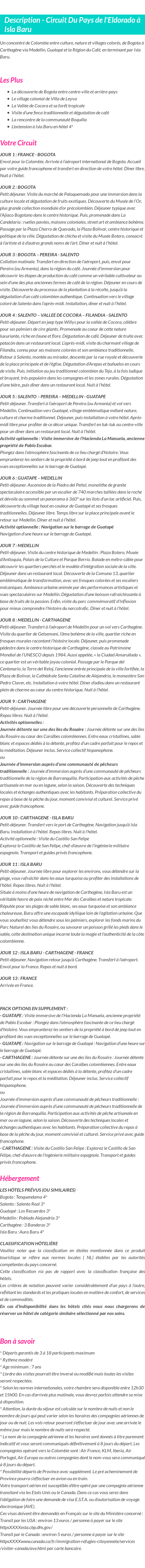 Détails du séjour