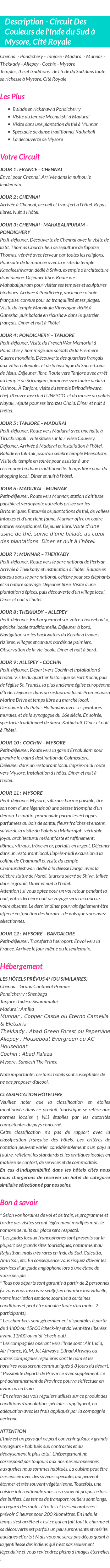 Détails du séjour