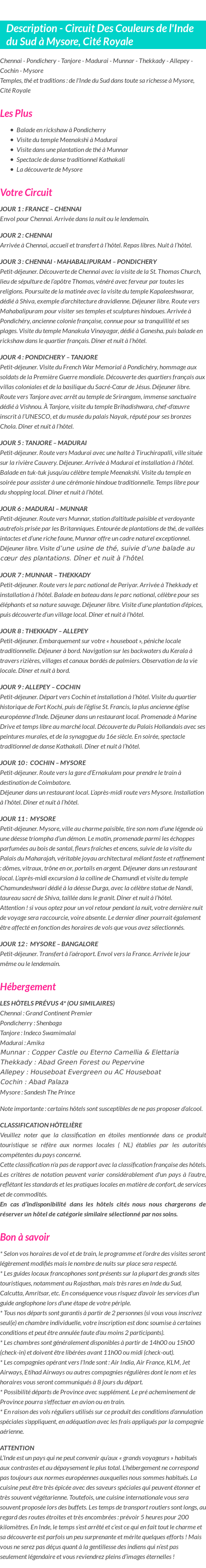 Détails du séjour