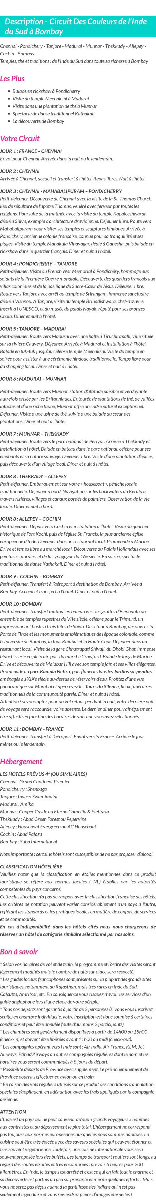 Détails du séjour