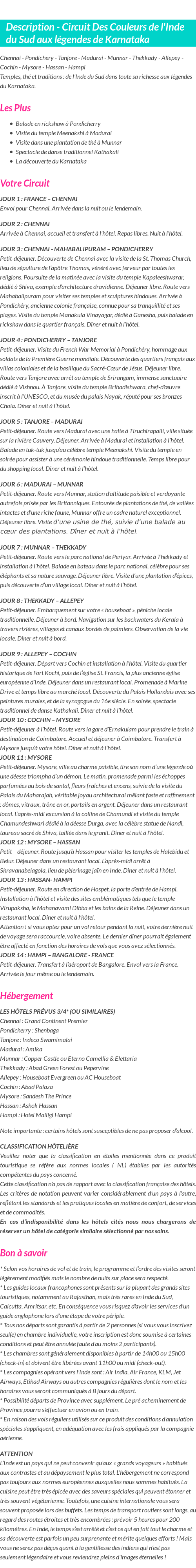 Détails du séjour