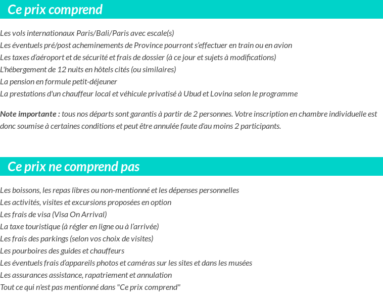 Conditions tarifaires