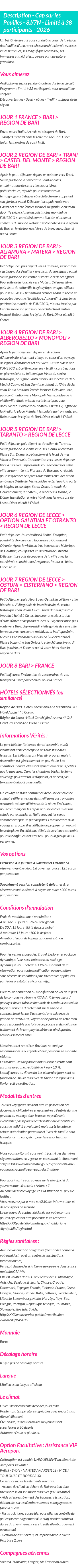 Détails du séjour