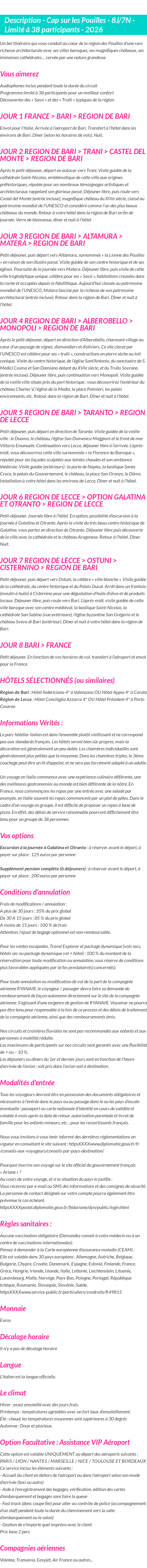 Détails du séjour