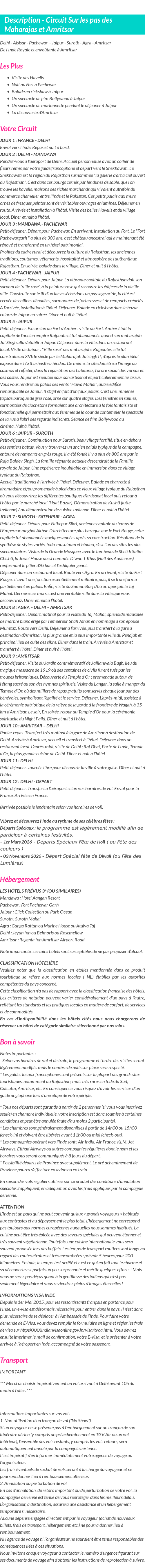Détails du séjour