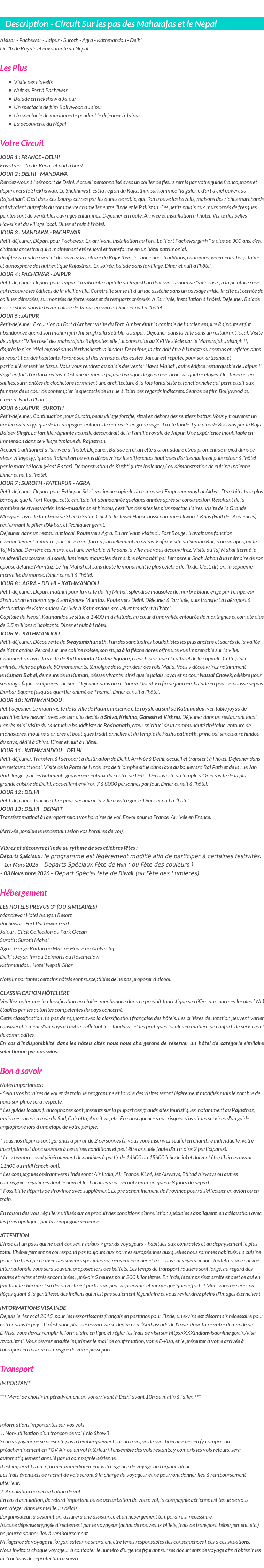 Détails du séjour