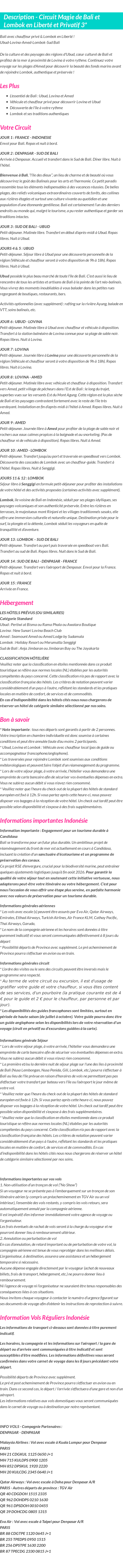 Détails du séjour