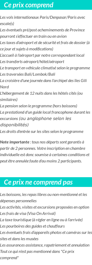 Conditions tarifaires