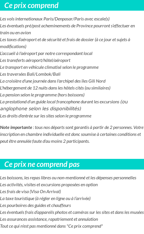 Conditions tarifaires