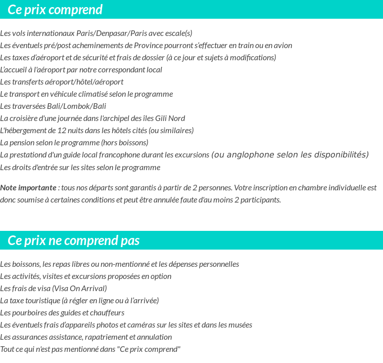 Conditions tarifaires