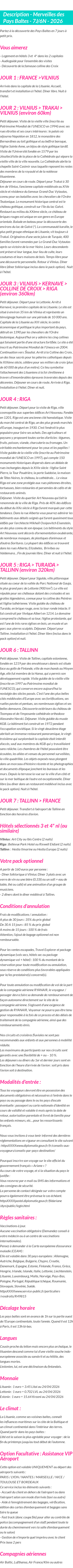 Détails du séjour