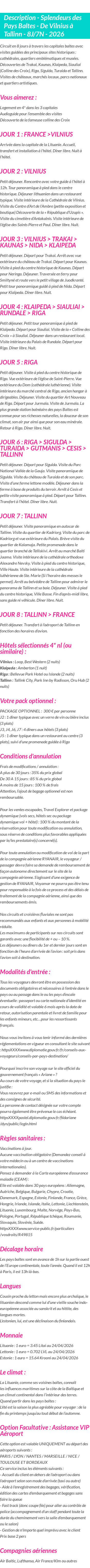Détails du séjour