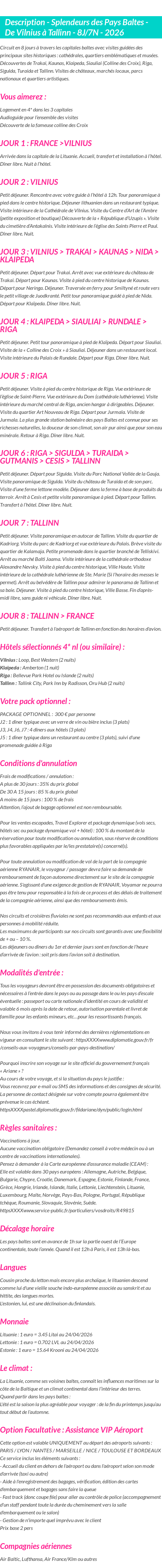 Détails du séjour