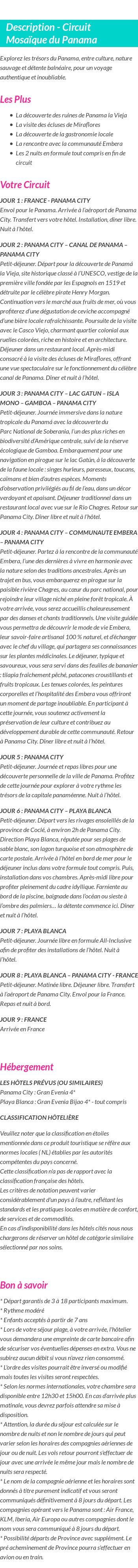 Détails du séjour