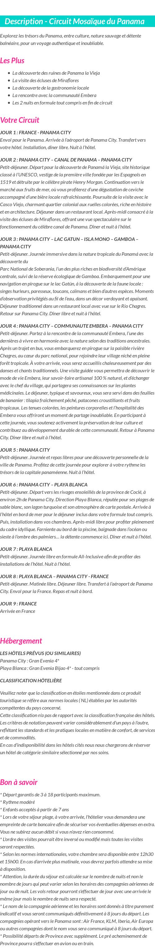 Détails du séjour