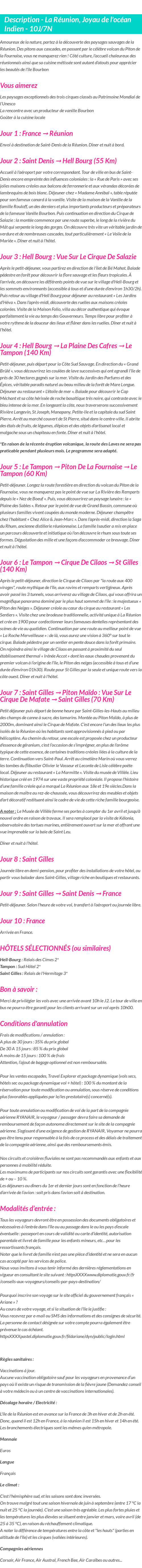 Détails du séjour