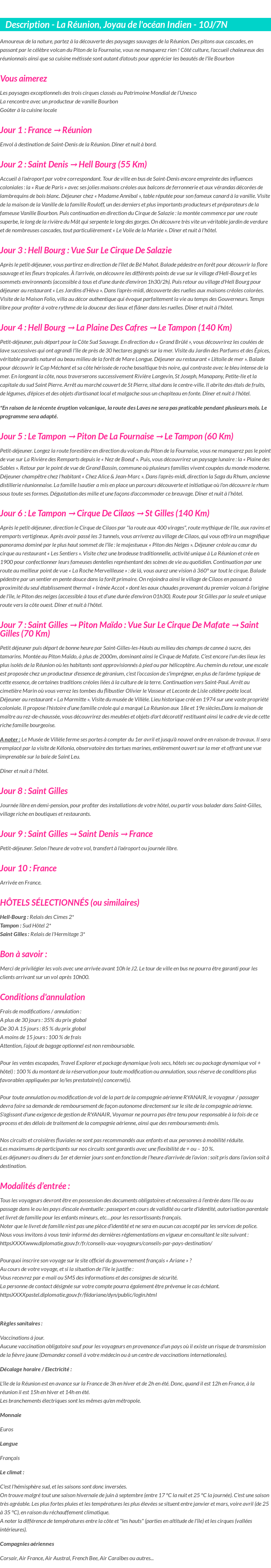 Détails du séjour