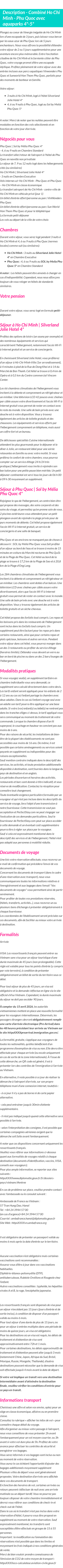 Détails du séjour