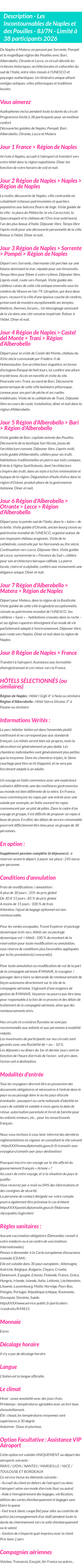 Détails du séjour