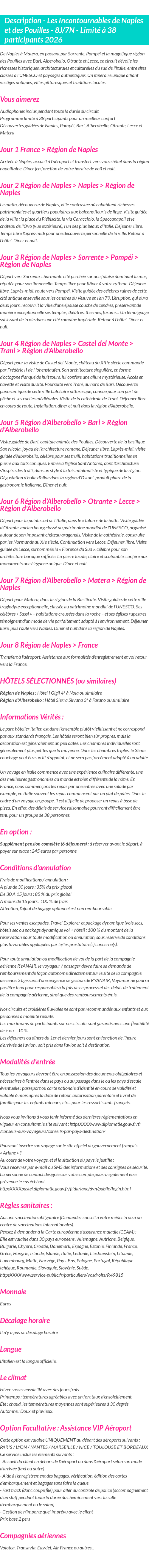 Détails du séjour