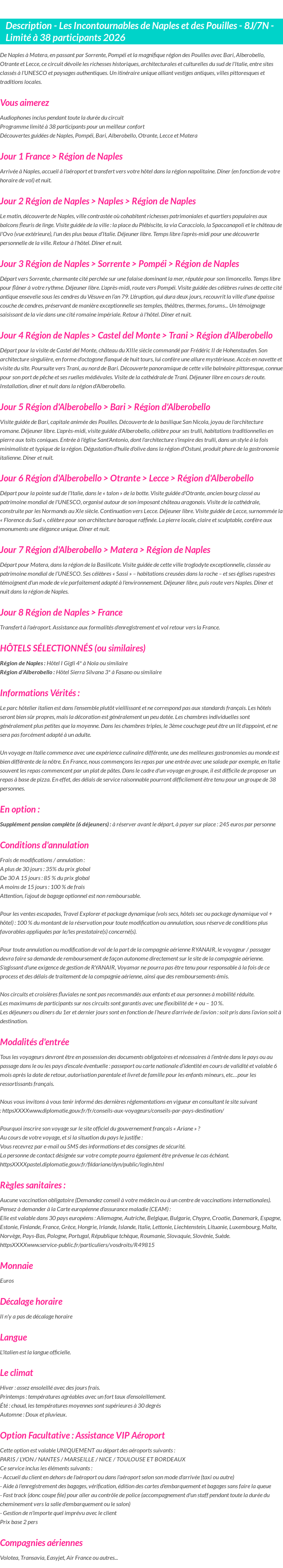 Détails du séjour