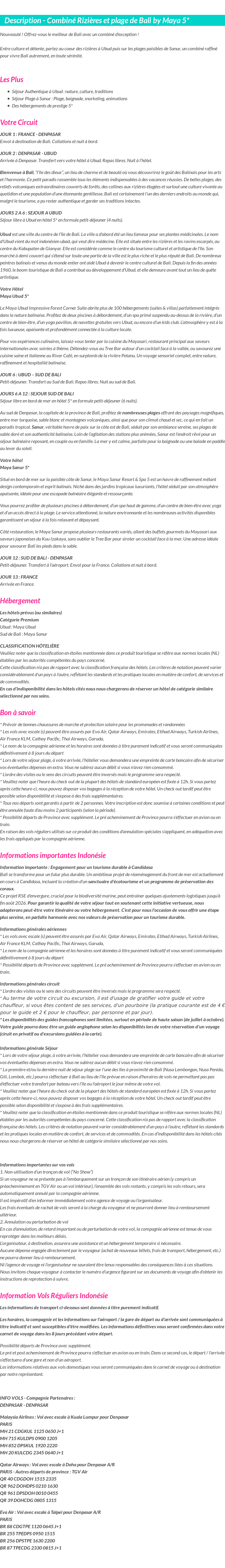 Détails du séjour