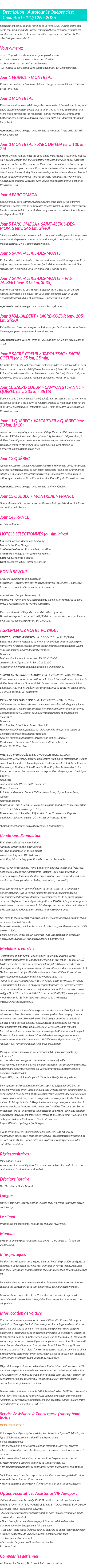 Détails du séjour