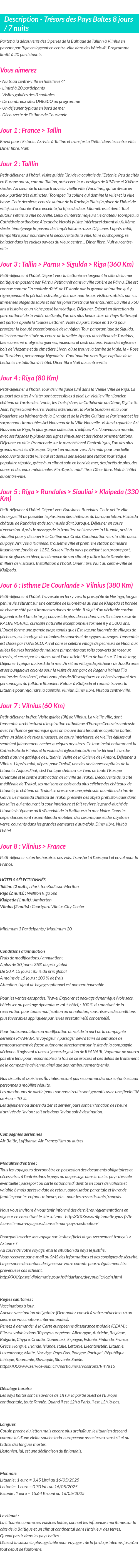 Détails du séjour