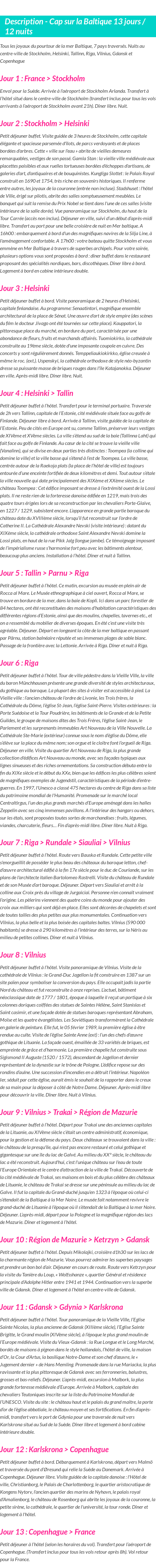 Détails du séjour