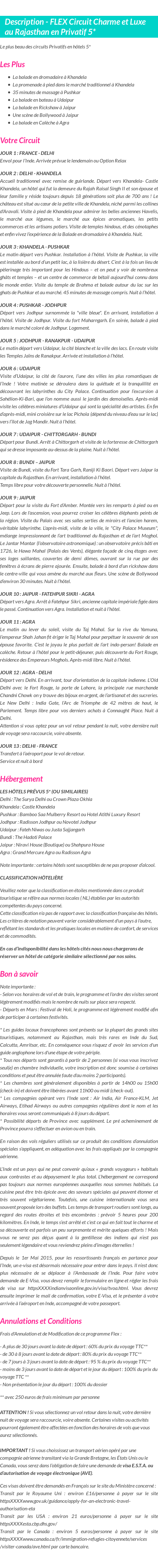 Détails du séjour