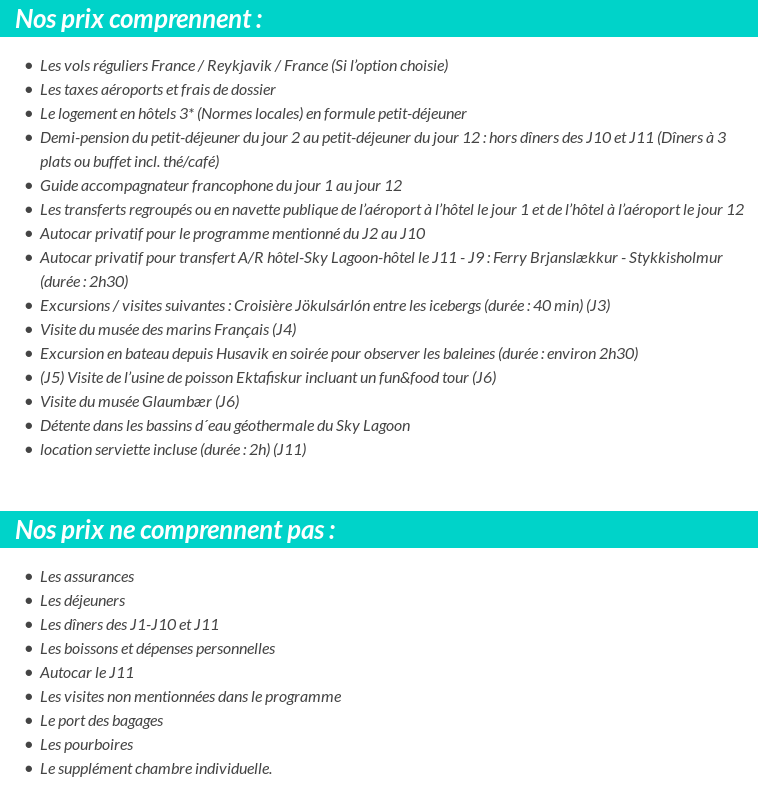 Conditions tarifaires